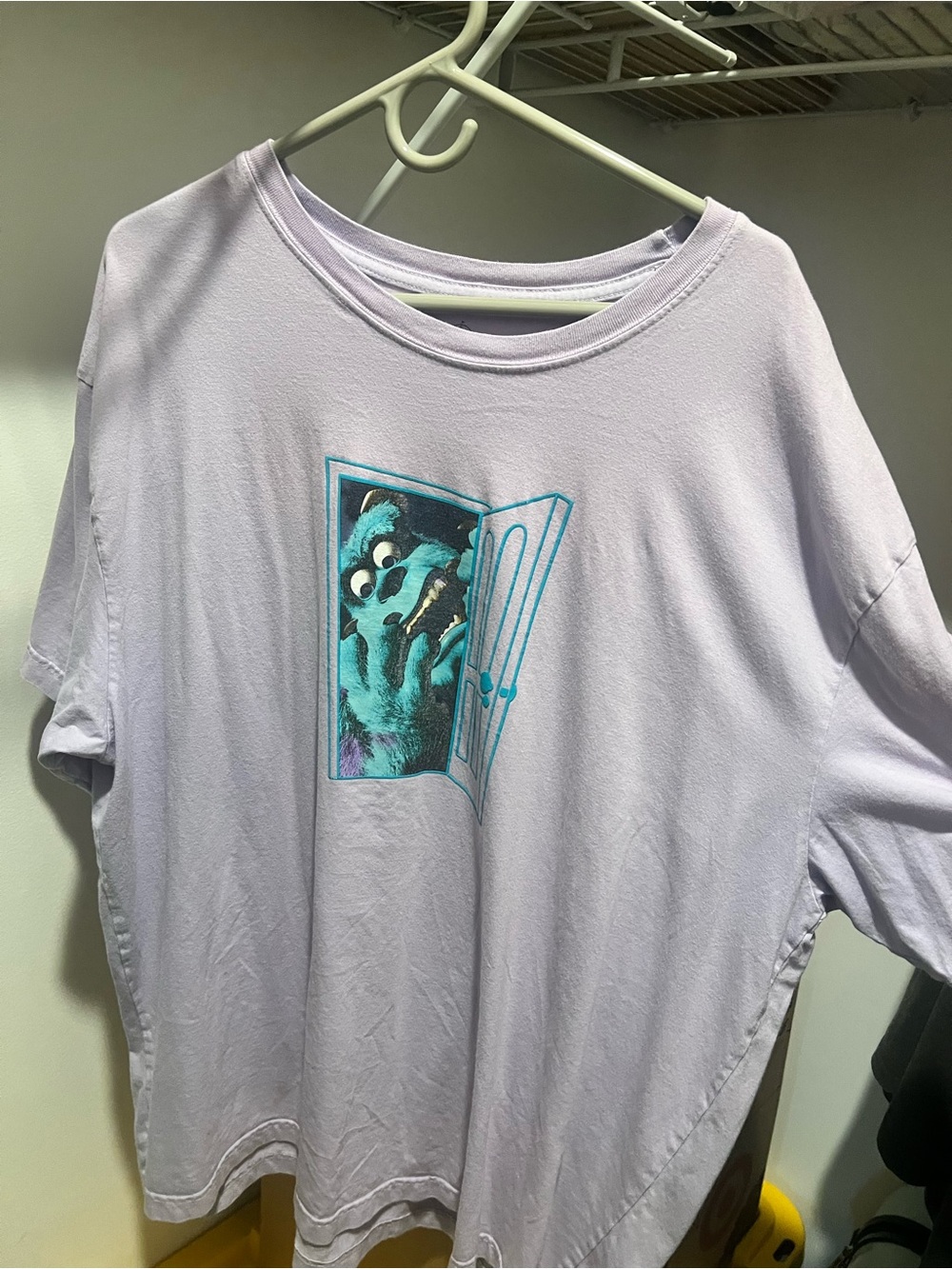 Disney Lavender Short-Sleeve Tee with Teal Monster Door Graphic
